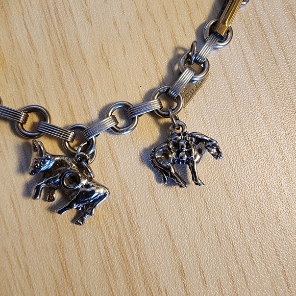 Wyoming Charm Bracelet Western Themed Nickel & Sterling Silver Charms Cowboy - Picture 4 of 12